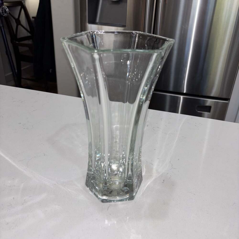 Vintage Hoosier Glass Hexagonal Paneled Clear Vase #4041